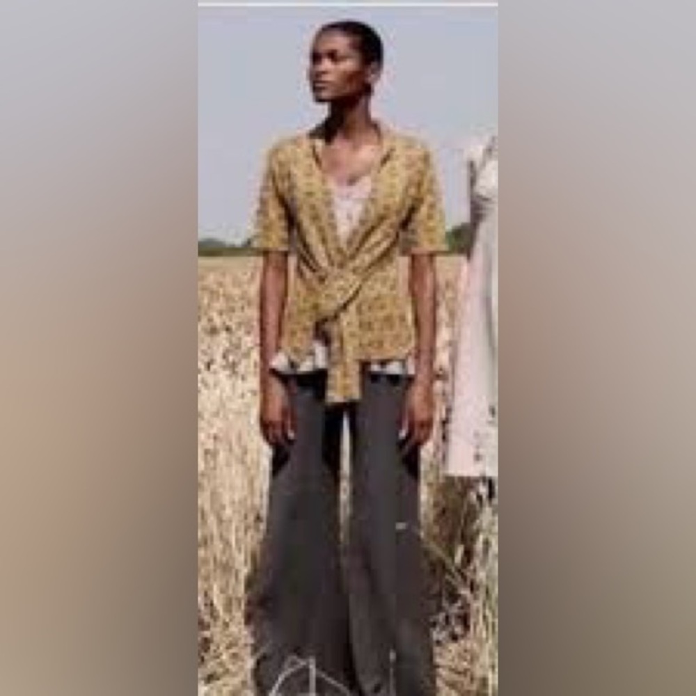 Anthropologie Moth Yellow and Gray Knit Cardigan Wool Sweater
